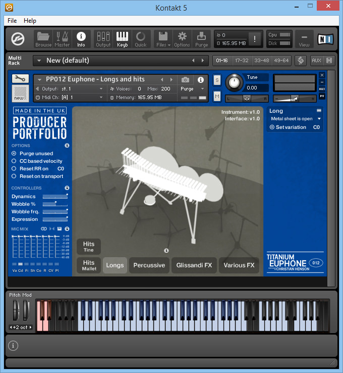 L’interface de l’instrument virtuel Spitfire Titanium Euphone