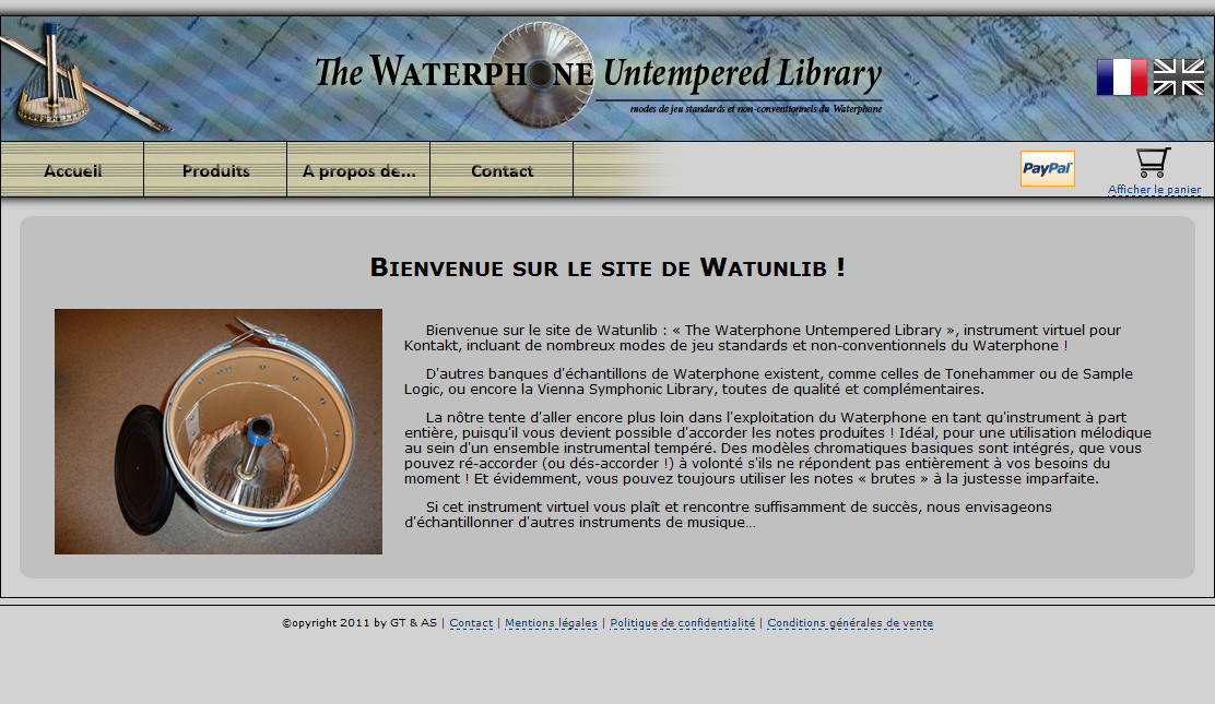 Watunlib — la page d’accueil du site. Humm ! Ces gris, ce manque de contraste, de relief