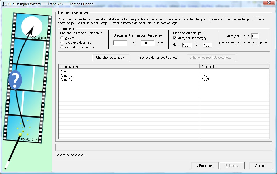 Le fameux “Cue Designer Wizard” — Étape 1 : le “Tempo Finder”