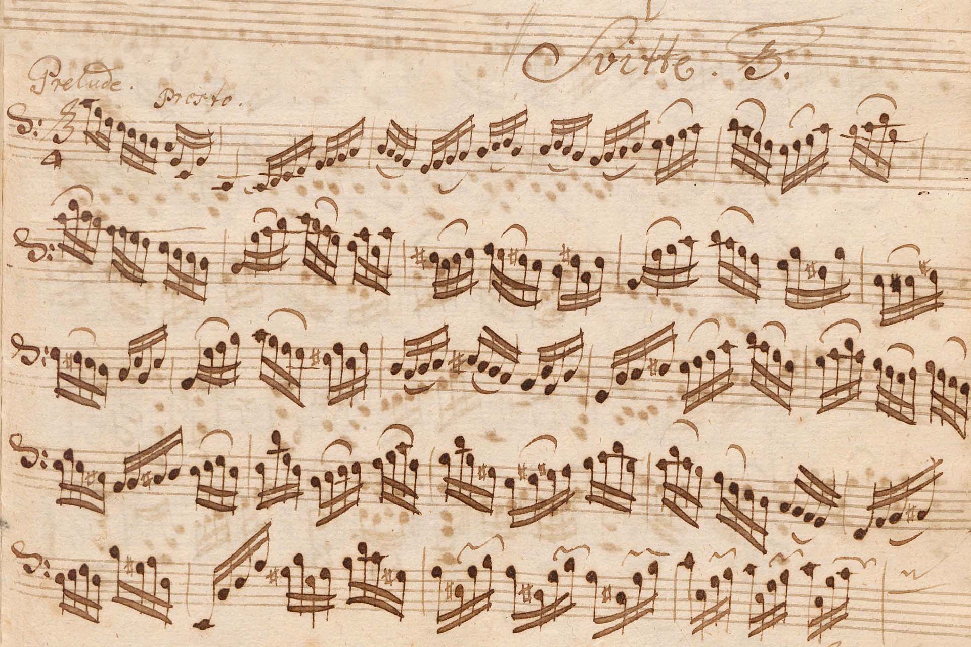 manuscrit du Prélude de la 3è Suite pour Violoncelle seul de Jean-Sébastien Bach