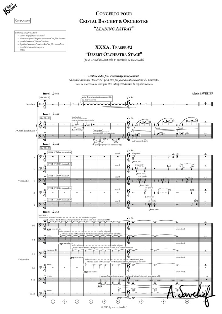 Partition copiée du “Teaser #2 — Desert Orchestra Stage” de “Leading Astray”, Concerto pour Cristal Baschet & Orchestre de Alexis Savelief
