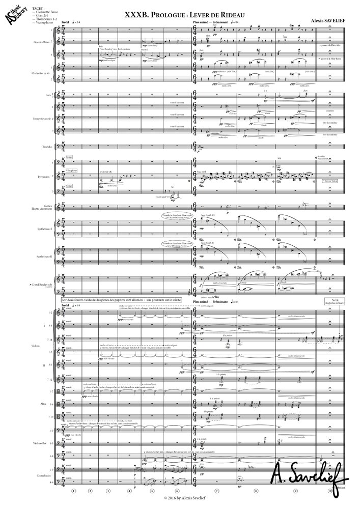 Partition copiée de l’introduction de “Leading Astray”, Concerto pour Cristal Baschet & Orchestre de Alexis Savelief