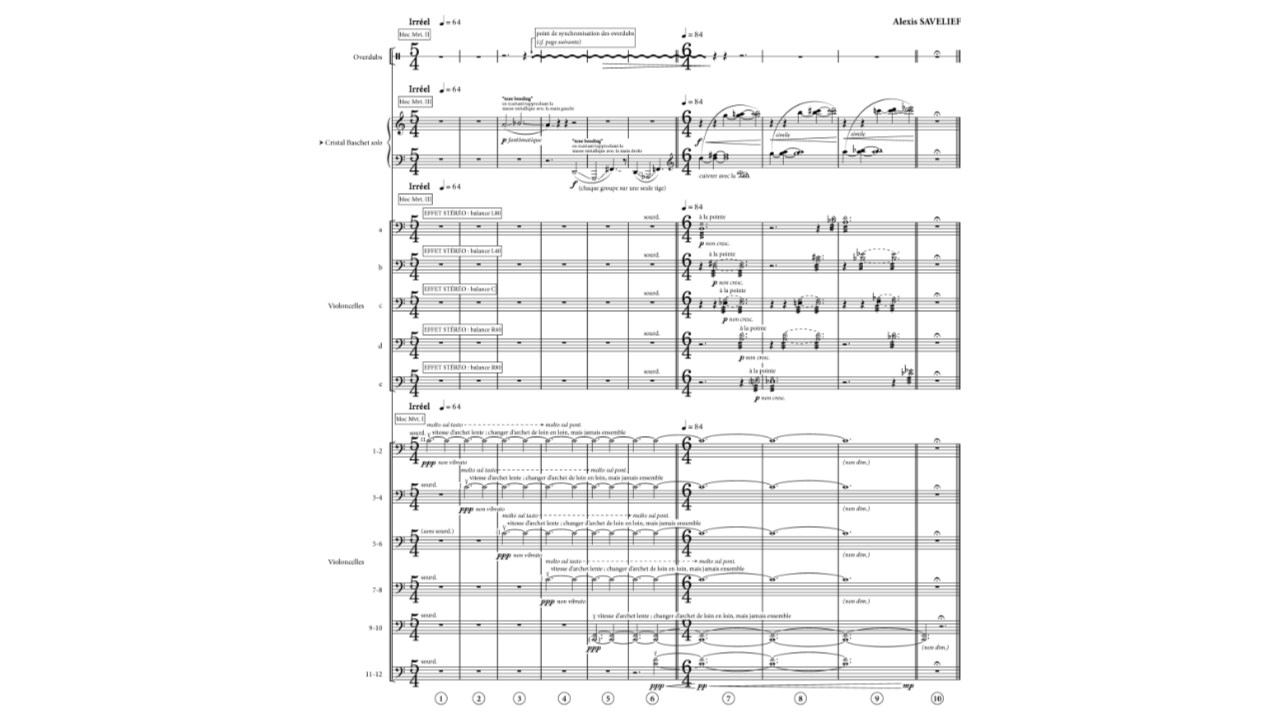 Partition (Conducteur) du Teaser #2 “Desert Orchestra Stage” de “Leading Astray”, Concerto pour Cristal Baschet & Orchestre de Alexis Savelief